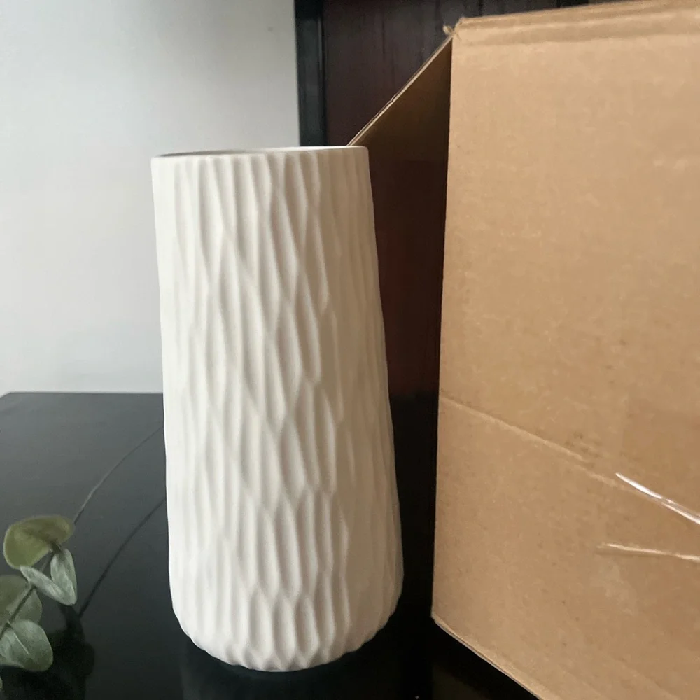 White Textured Ceramic Vase new in box